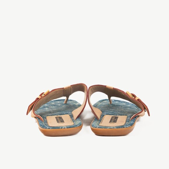 Louis Vuitton Natural Buckled-Leather & Monogram Denim Thong Sandals - Picture 4 of 11